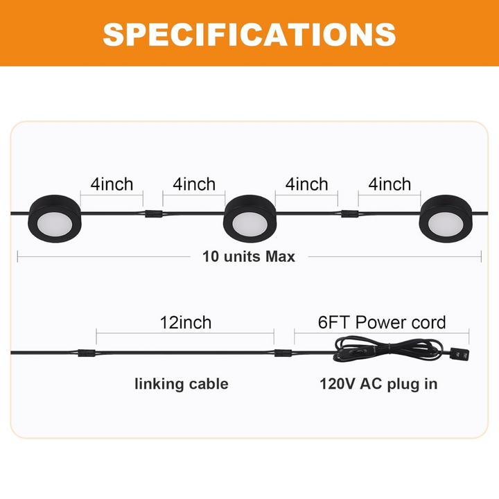 CBA03 3-Pack 2.7W 2.68" 3000K Dimmable Recessed and Surface Mounted Line Voltage 120V Line Voltage Hardwired LED Puck Cabinet Light Cast Aluminum Downlighting 110LM/130LM Package