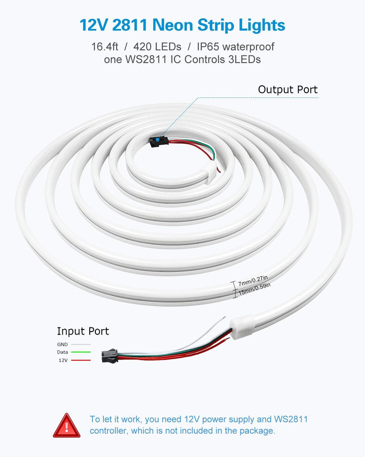 SLNR04 DC 12V/24V Dotless Color Neon RGB+IC LED Strip Light Indoor and Outdoor Rated Dimmable Low Voltage Strip Light