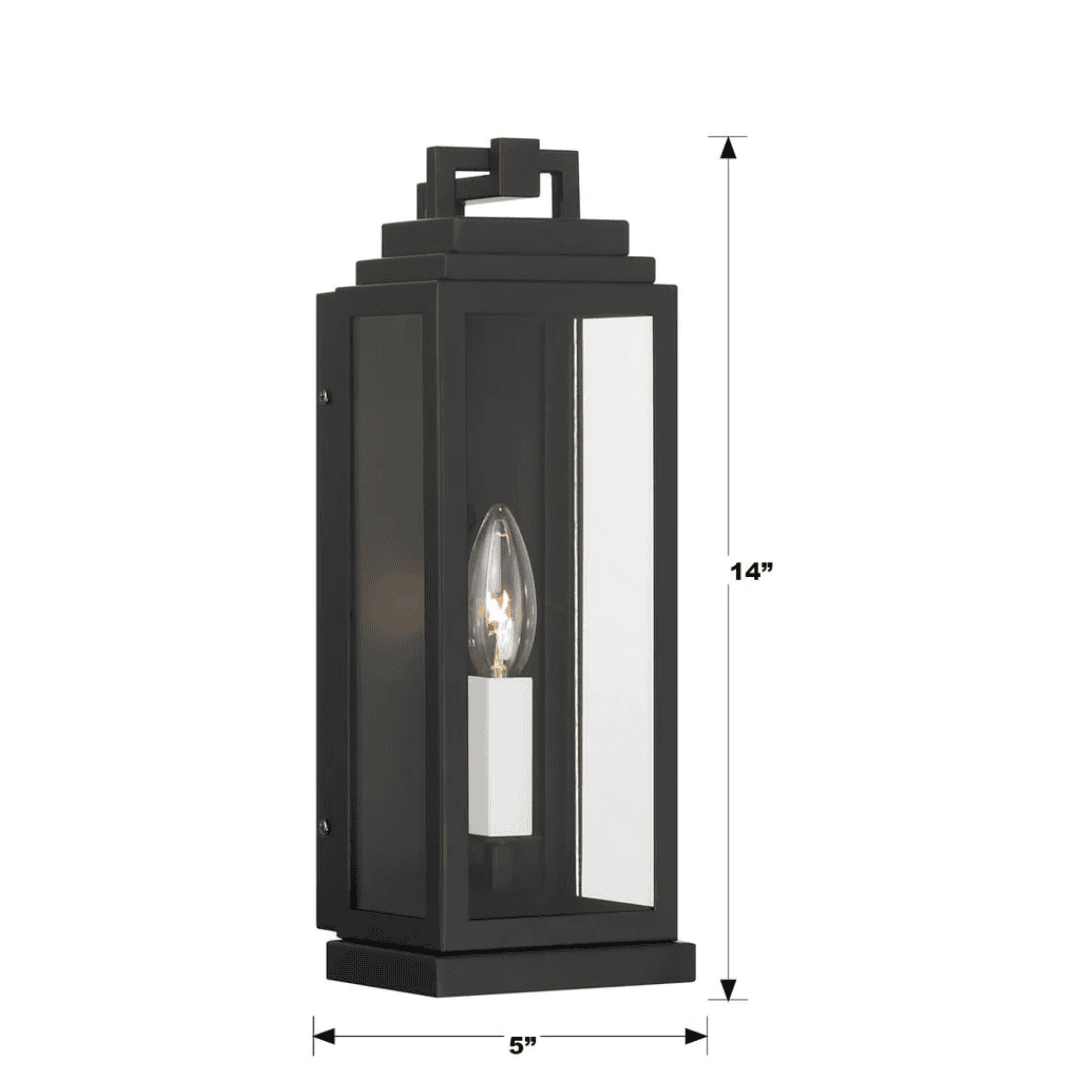 Aspen 1 Light Outdoor Sconce 5"x14" Stainless Steel and Clear Glass Matte Black Finish 120V 1 E12 Candelabra Base LED Bulb Socket for Patio, Garden, Exterior Walls