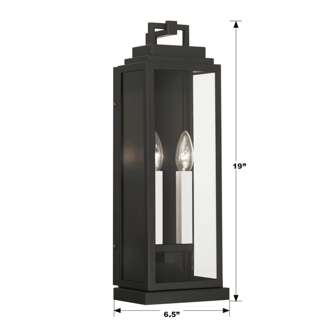 Aspen 2 Light Outdoor Sconce 6.5"x19" Stainless Steel and Clear Glass Matte Black Finish 120V 2 E12 Candelabra Base LED Bulb Sockets for Patio, Garden, Exterior Walls