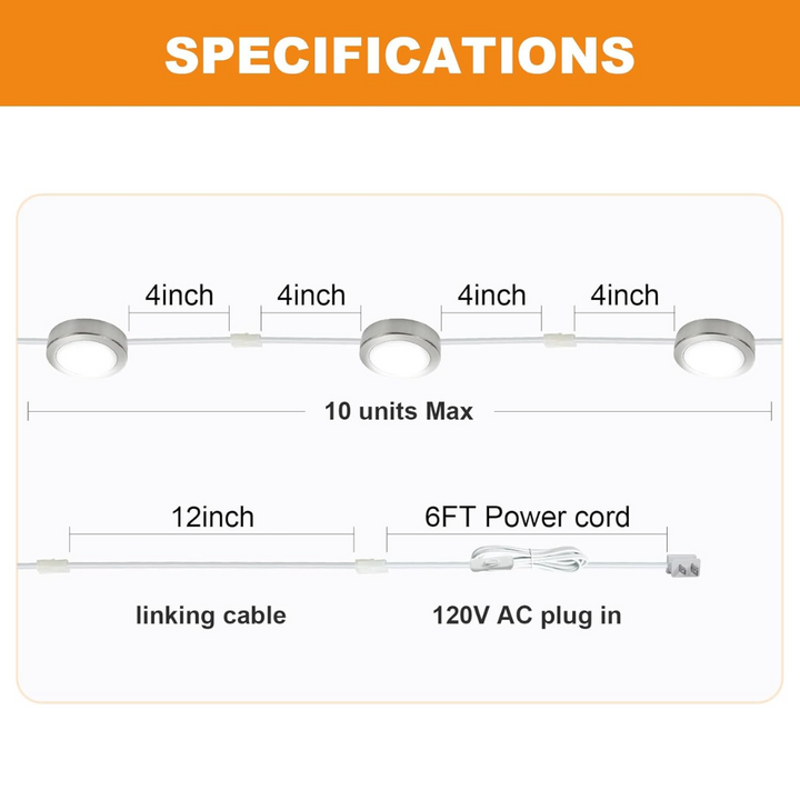 CBA03 3-Pack 2.7W 2.68" 3000K Dimmable Recessed and Surface Mounted Line Voltage 120V Line Voltage Hardwired LED Puck Cabinet Light Cast Aluminum Downlighting 110LM/130LM Package