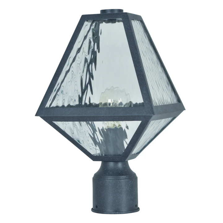 Brian Patrick Flynn Glacier 1 Light Outdoor Post Light 8"x15.5" Stainless Steel and Water Glass Charcoal Black Finish 120V 1 E26 Medium Base LED Bulb Socket Casual Farmhouse Lantern for Patio, Garden, Exterior Posts