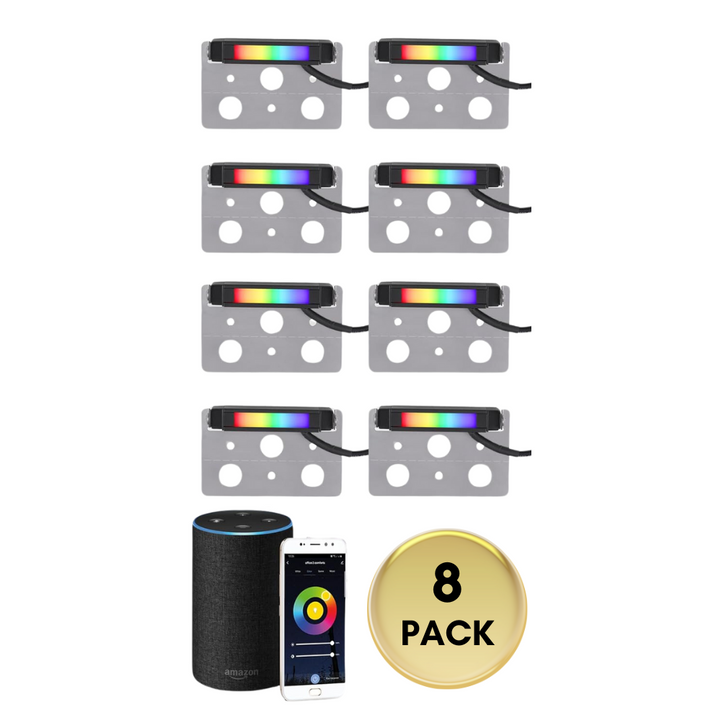 ELRA05 8-Pack 2W 4" Smart RGBCW Color Changing 2700K-6500K Waterproof LED Stairs, Fence, Hardscape Step Light Fixture Package