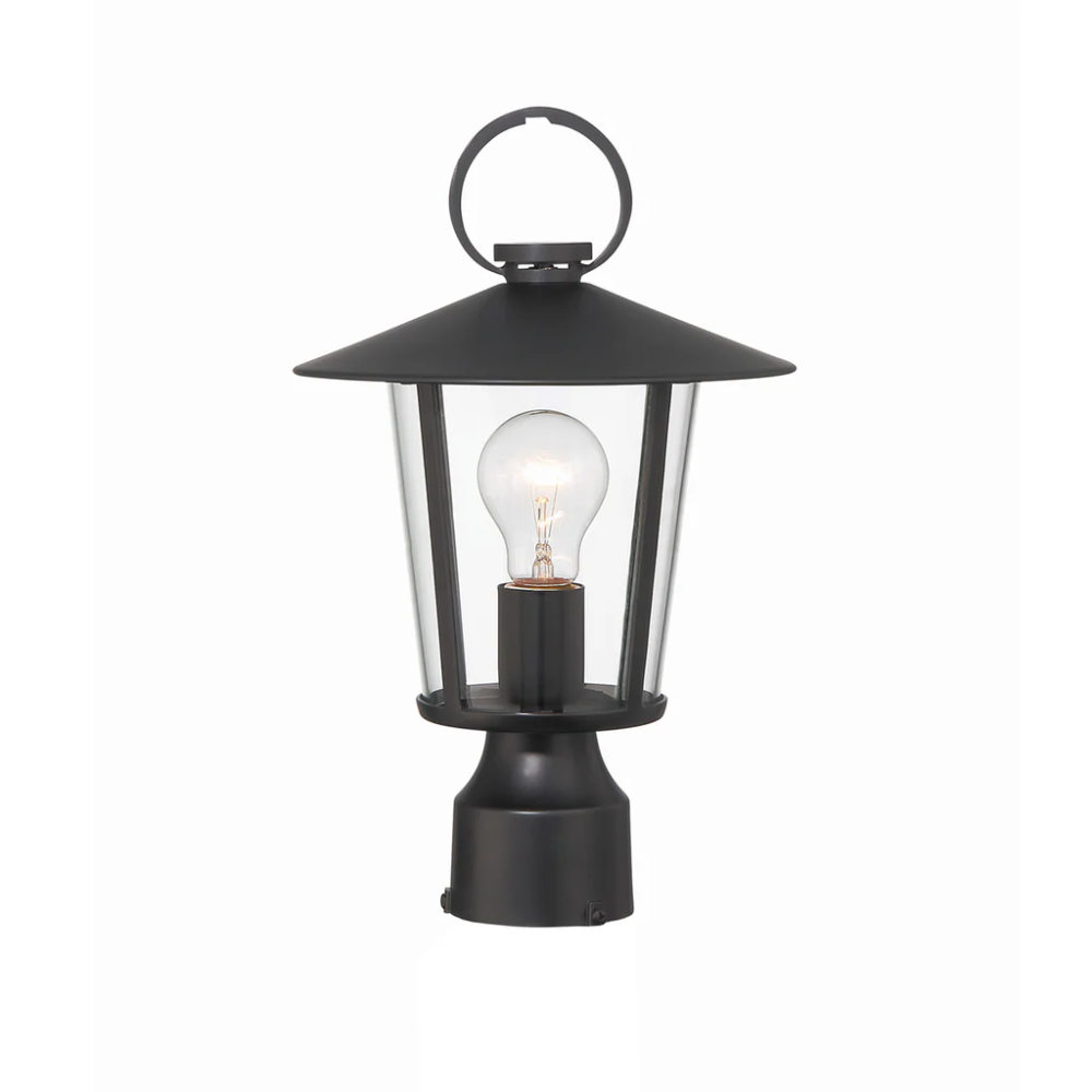 Andover 1 Light Outdoor Post Light 9"x14.5" Stainless Steel and Glass Matte Black Finish 120V 1 E26 Medium Base LED Bulb Sockets Casual Farmhouse Lantern for Patio, Garden, Exterior Posts