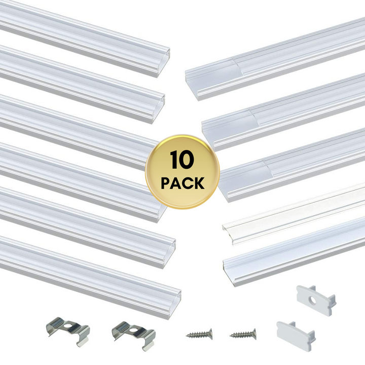 AC11 U-Shaped Rectangular Aluminum Channel with Transparent Clear Plastic Cover 3.3FT/1M or 6.6ft/2M For Max 12mm Width LED Strip Lights Pack of 6/10/20