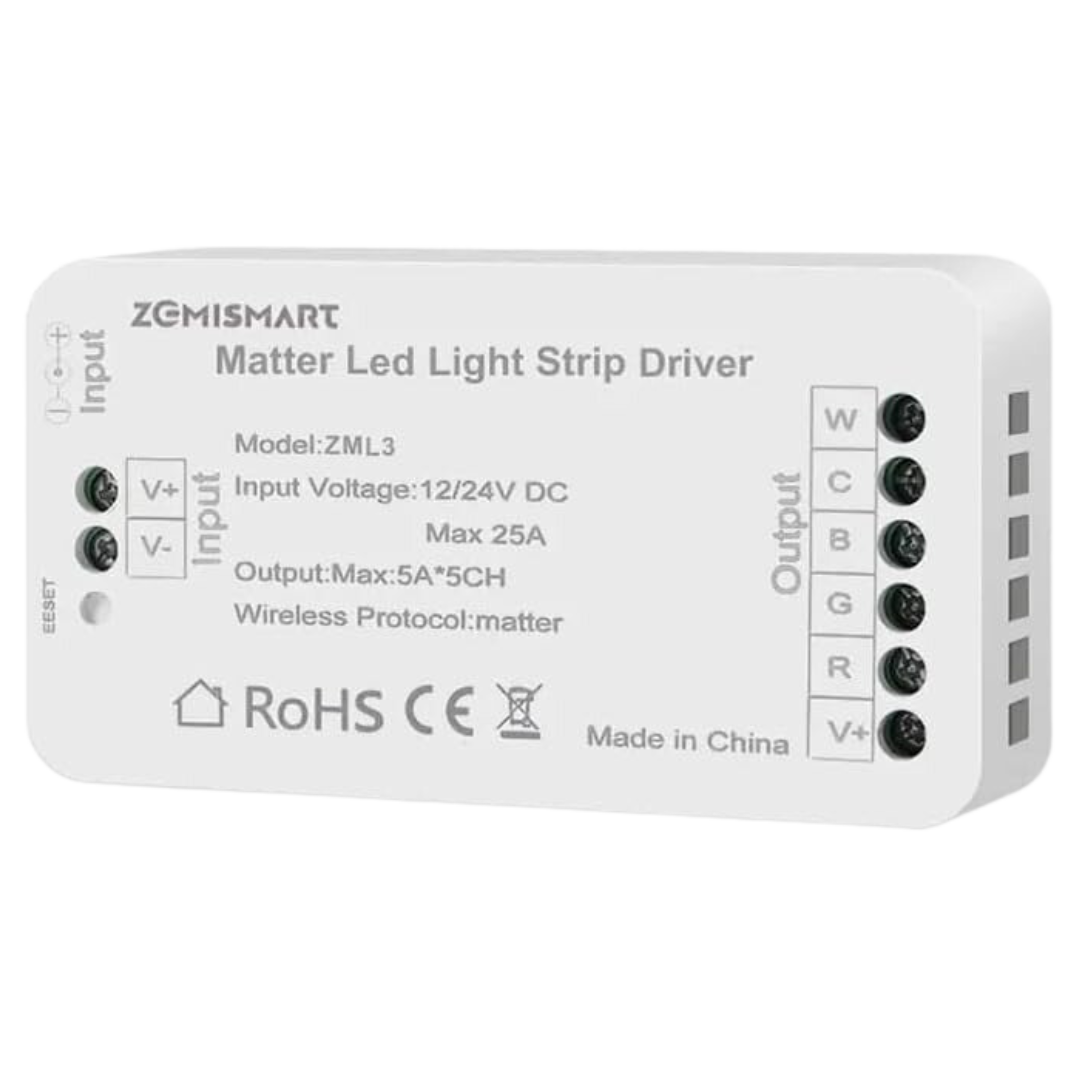 ZML3 Matter Over WiFi LED Strip Light Controller RGBCW - Smart LED Driver Compatible with Alexa, Google Home, and Apple Home App