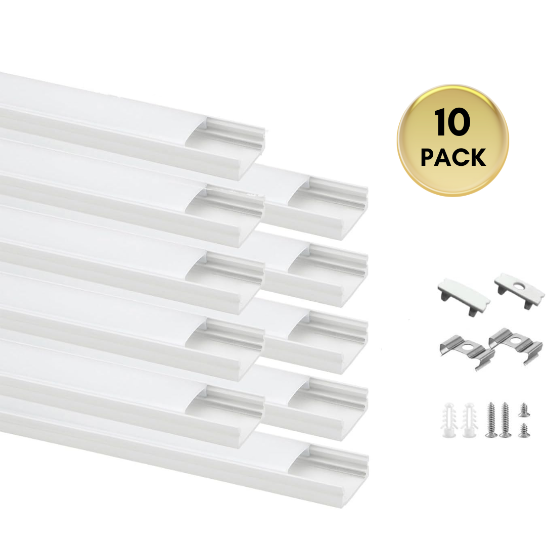 AC06 U-Shaped Silver or White Rectangular Aluminum Channel 3.3FT/1M For Max 12mm LED Strip Lights Pack of 10 or 20