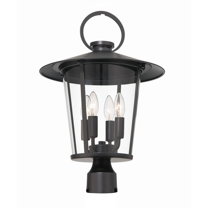 Andover 4 Light Outdoor Post Light 14"x20.5" Stainless Steel and Glass Matte Black Finish 120V 4 E12 Candelabra Base LED Bulb Sockets Casual Farmhouse Lantern for Patio, Garden, Exterior Posts