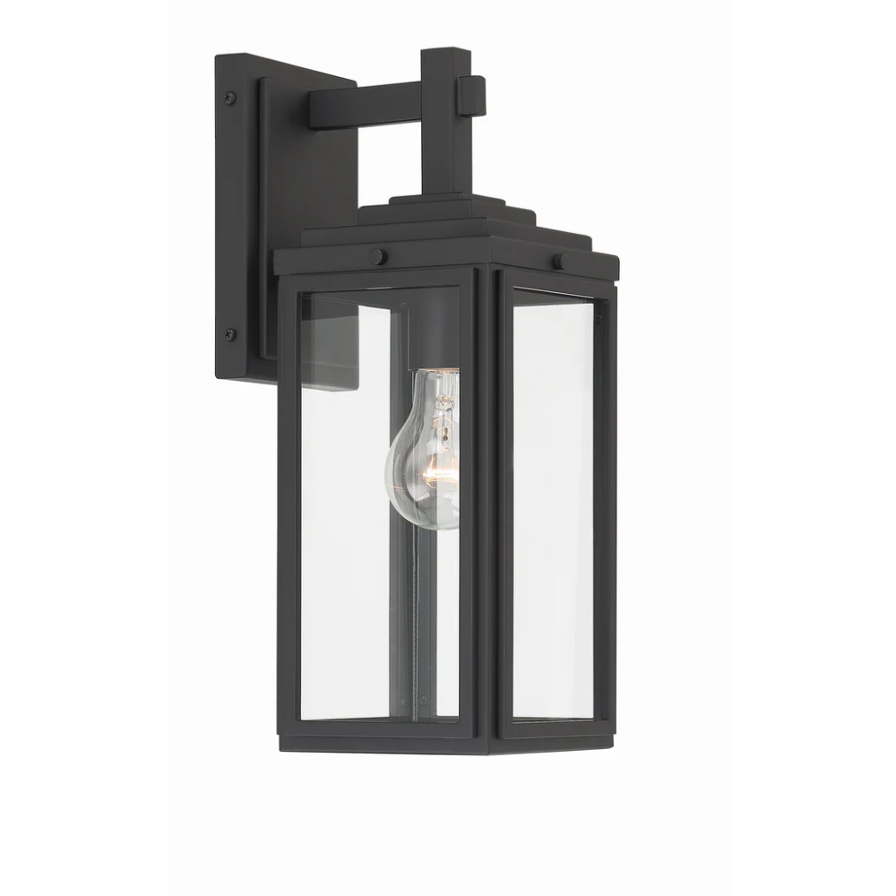 Byron 1 Light Outdoor Sconce 5.25"x14" Stainless Steel and Clear Glass Matte Black Finish 120V 1 E26 Medium Base LED Bulb Socket for Patio, Garden, Exterior Walls