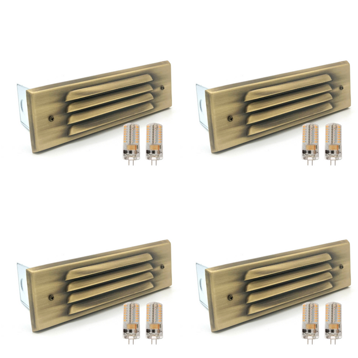 STBP04 Tulay Antique Brass Louvered Step Light 4x/8x/12x G4 4W Dimmable 2700K Package Low Voltage Landscape Lighting