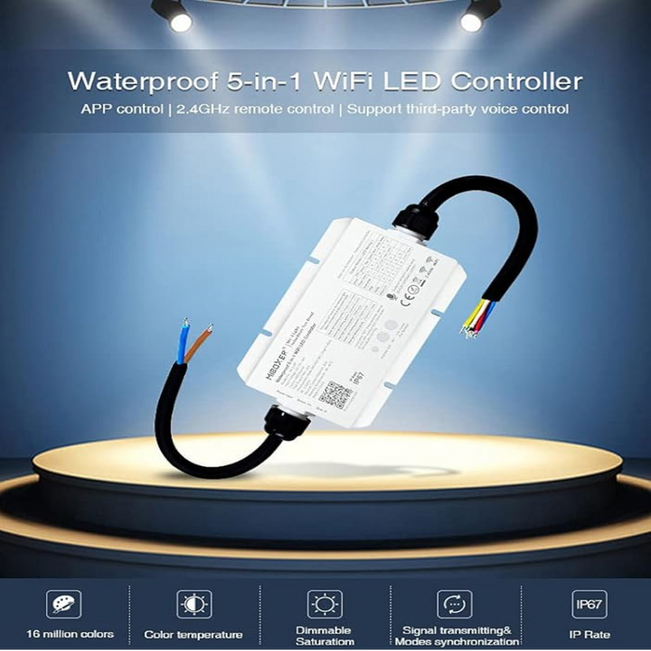 Miboxer WL5 LED Strip Light 5 in 1 Controller for 5050 3528 2835, IP67 Waterproof with Smartphone APP Control