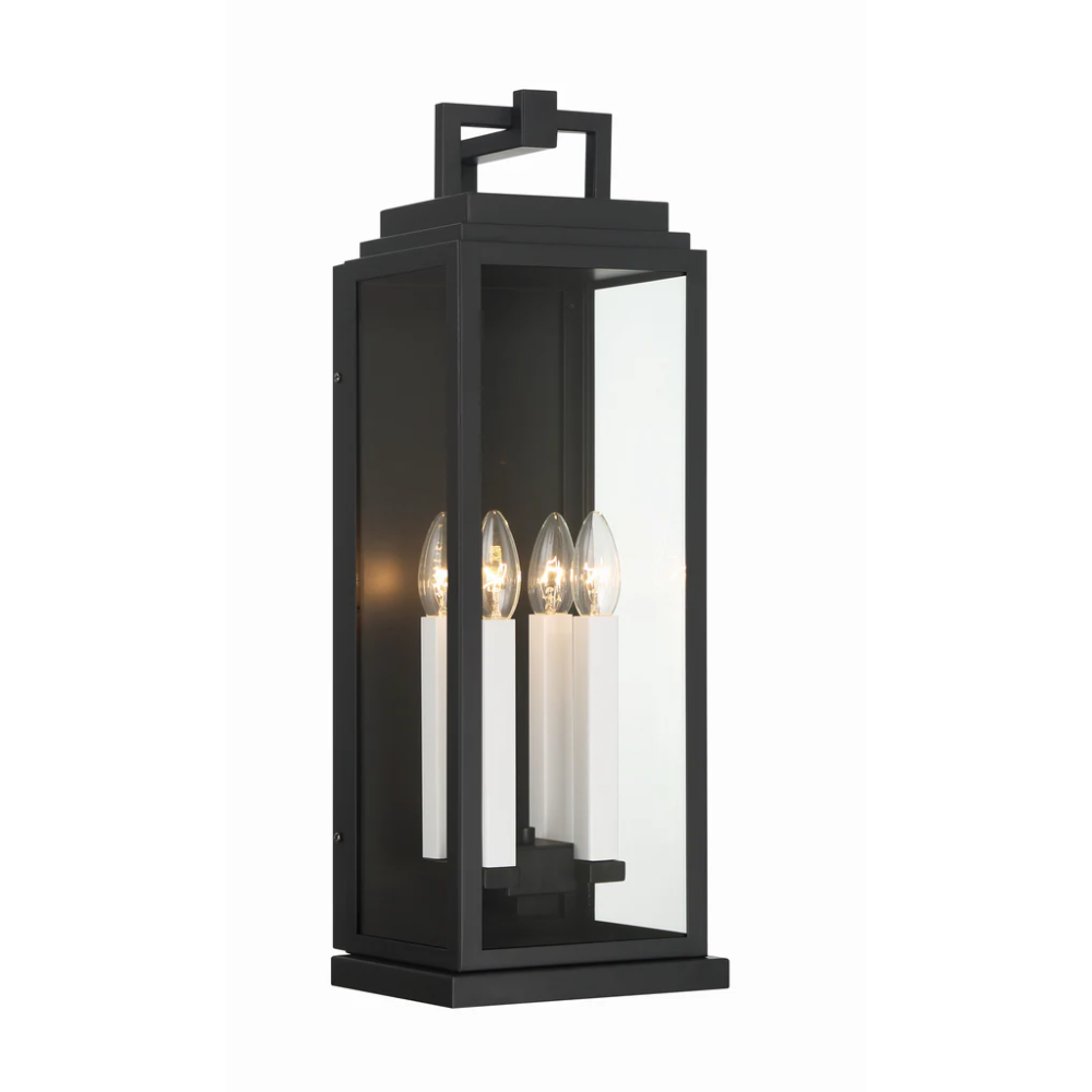 Aspen 4 Light Outdoor Sconce 7.75"x22.5" Stainless Steel and Clear Glass Matte Black Finish 120V 4 E12 Candelabra Base LED Bulb Sockets for Patio, Garden, Exterior Walls