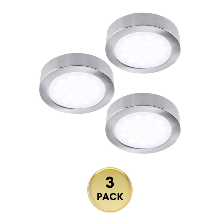 CBA03 3-Pack 2.7W 2.68" 3000K Dimmable Recessed and Surface Mounted Line Voltage 120V Line Voltage Hardwired LED Puck Cabinet Light Cast Aluminum Downlighting 110LM/130LM Package