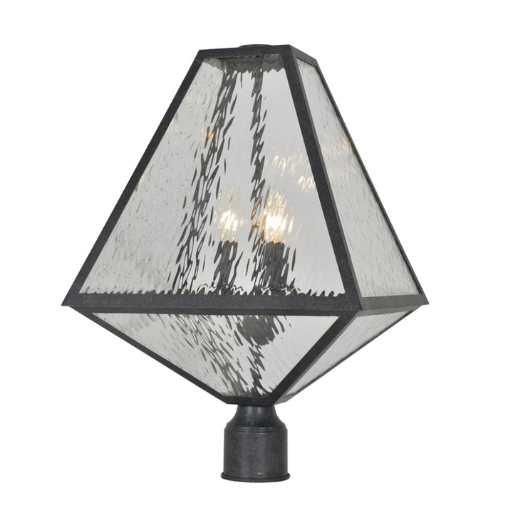 Brian Patrick Flynn Glacier 3 Light Outdoor Post Light 14"x21" Stainless Steel and Water Glass Charcoal Black Finish 120V 3 E12 Candelabra Base LED Bulb Sockets Casual Farmhouse Lantern for Patio, Garden, Exterior Posts