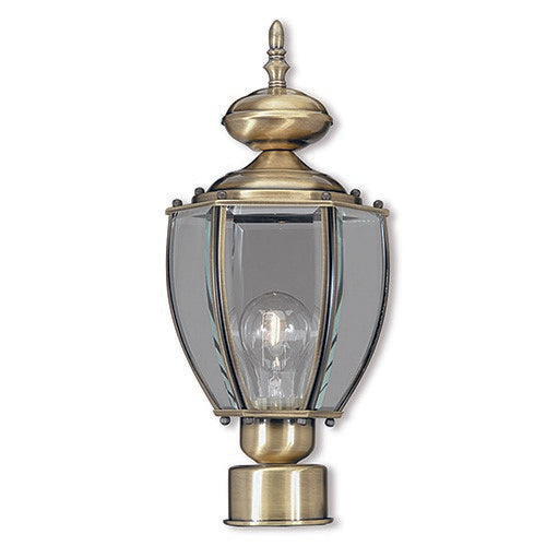 2009 Outdoor Classics 1 E26 Medium Base Light Bulb Socket Outdoor Post Top Lantern 16.5"x7" Solid Brass Lantern and Clear Glass Antique and Polished Brass Finish 120V for Garden, Exterior Posts