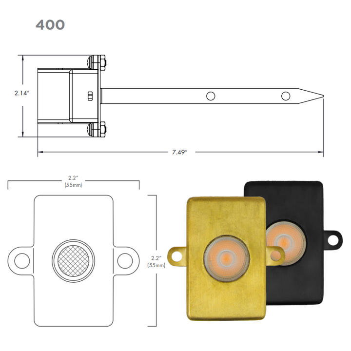 Brilliance Mini Beam with Stake and Shield Brass Low Voltage Directional LED Light IP68 Waterproof