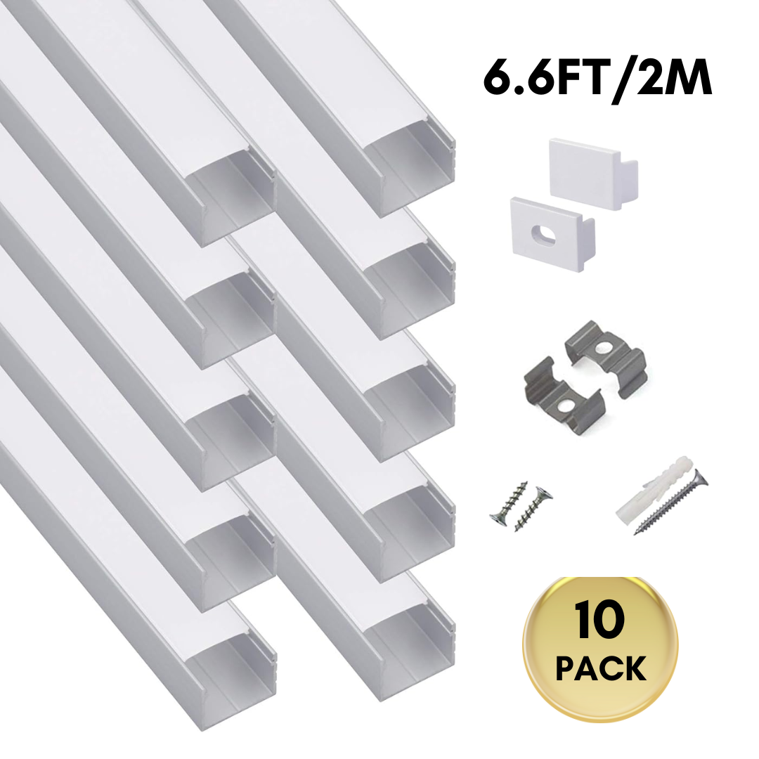 AC07 U-Shaped Square Aluminum Channel 3.3FT/1M and 6.6FT/2M For Max 16mm LED Strip Lights Pack of 10 and 20