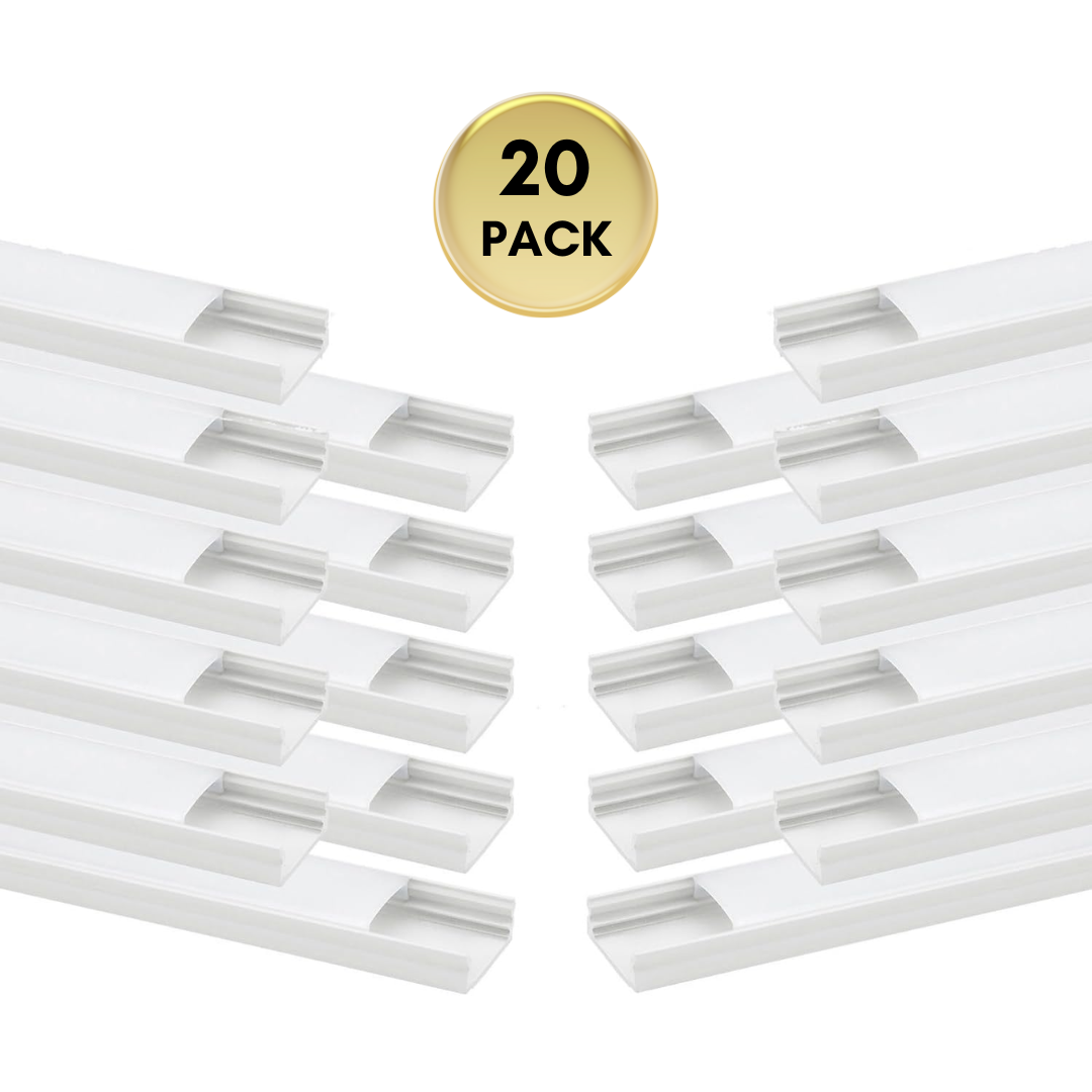 AC06 U-Shaped Silver or White Rectangular Aluminum Channel 3.3FT/1M For Max 12mm LED Strip Lights Pack of 10 or 20