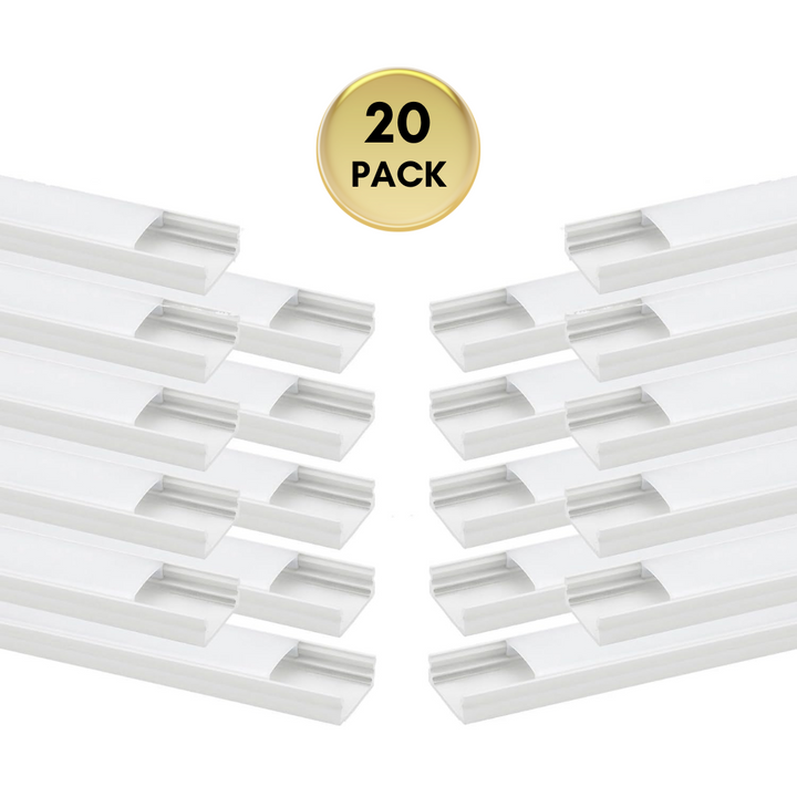 AC06 U-Shaped Silver or White Rectangular Aluminum Channel 3.3FT/1M For Max 12mm LED Strip Lights Pack of 10 or 20