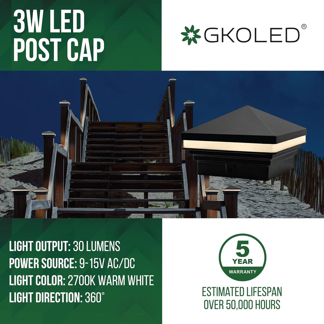 CPL02 Modern 2700K 3W AC/DC Low Voltage Aluminum LED Pyramid Post Cap Light for 3.5x3.5 or 4x4