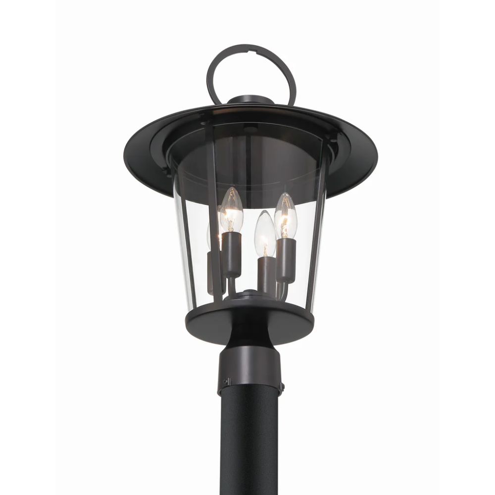 Andover 4 Light Outdoor Post Light 14"x20.5" Stainless Steel and Glass Matte Black Finish 120V 4 E12 Candelabra Base LED Bulb Sockets Casual Farmhouse Lantern for Patio, Garden, Exterior Posts