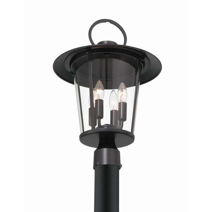 Andover 4 Light Outdoor Post Light 14"x20.5" Stainless Steel and Glass Matte Black Finish 120V 4 E12 Candelabra Base LED Bulb Sockets Casual Farmhouse Lantern for Patio, Garden, Exterior Posts