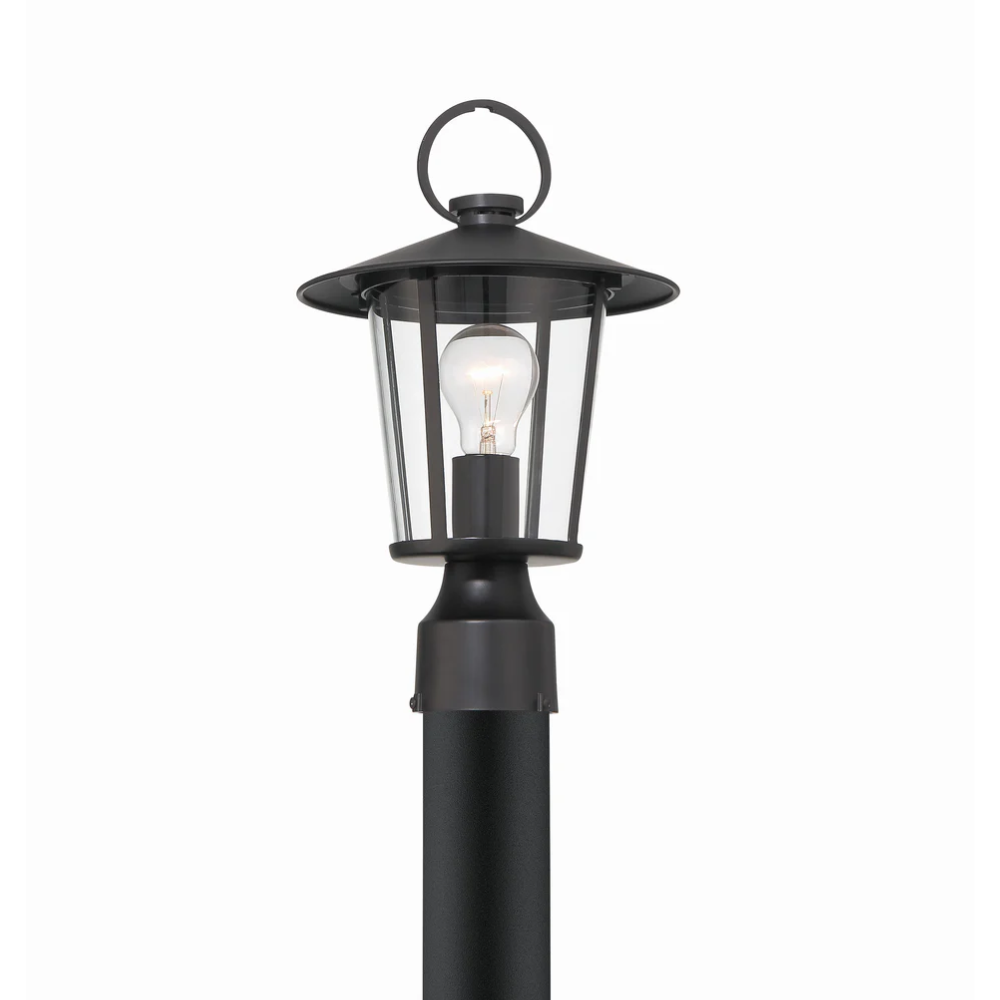 Andover 1 Light Outdoor Post Light 9"x14.5" Stainless Steel and Glass Matte Black Finish 120V 1 E26 Medium Base LED Bulb Sockets Casual Farmhouse Lantern for Patio, Garden, Exterior Posts