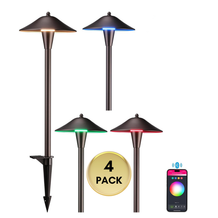 ALRP10 LED Landscape Smart Color-Changing Pathway Lights Package, Adjustable 3000K-5000K 5W 12-24V AC/DC Low Voltage Oil-Rubbed Bronze Mushroom Outdoor Landscape Lighting