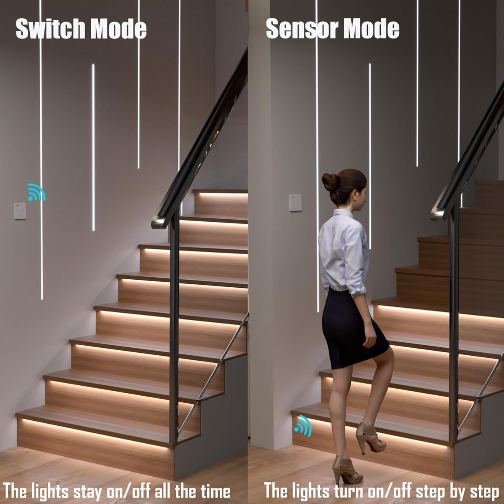 SLMS02 Intelligent LED COB Strip Light Stair Light Kit 12, 16 or 20 Stairs with Wall Switch 3000K Warm Whitre or 6000K