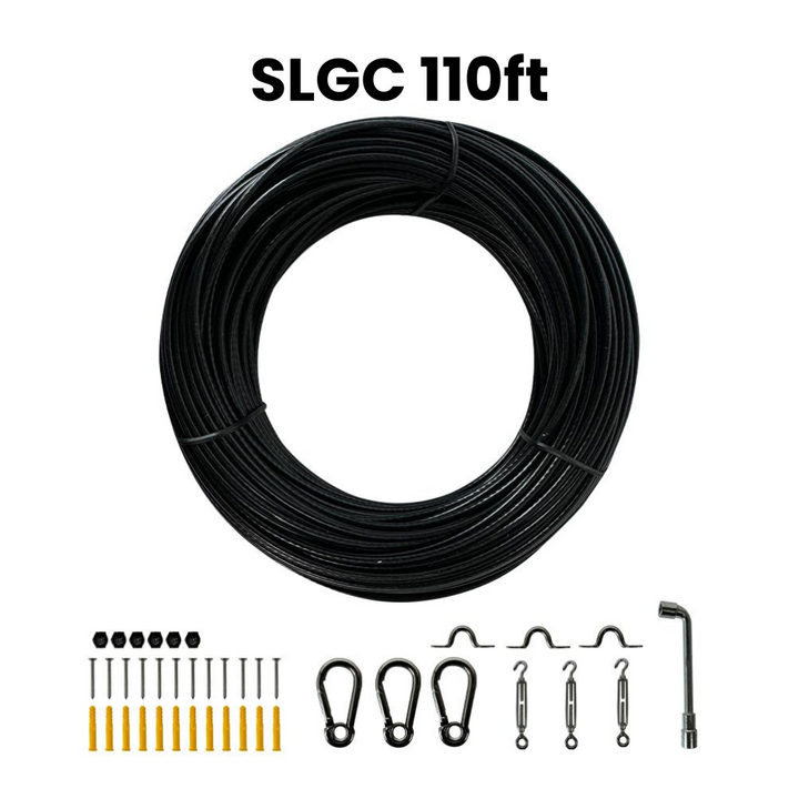 SLGC01 String Light Galvanized Cable Kit 55ft and 111ft, Nylon Coated 304 Stainless Steel Guide Wire and Accessories for Outdoor Bistro String Lights