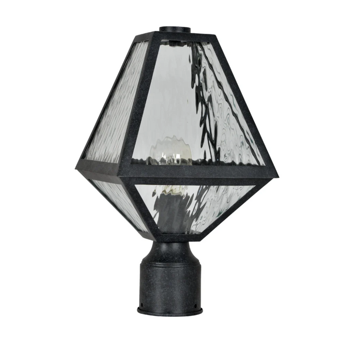 Brian Patrick Flynn Glacier 1 Light Outdoor Post Light 8"x15.5" Stainless Steel and Water Glass Charcoal Black Finish 120V 1 E26 Medium Base LED Bulb Socket Casual Farmhouse Lantern for Patio, Garden, Exterior Posts