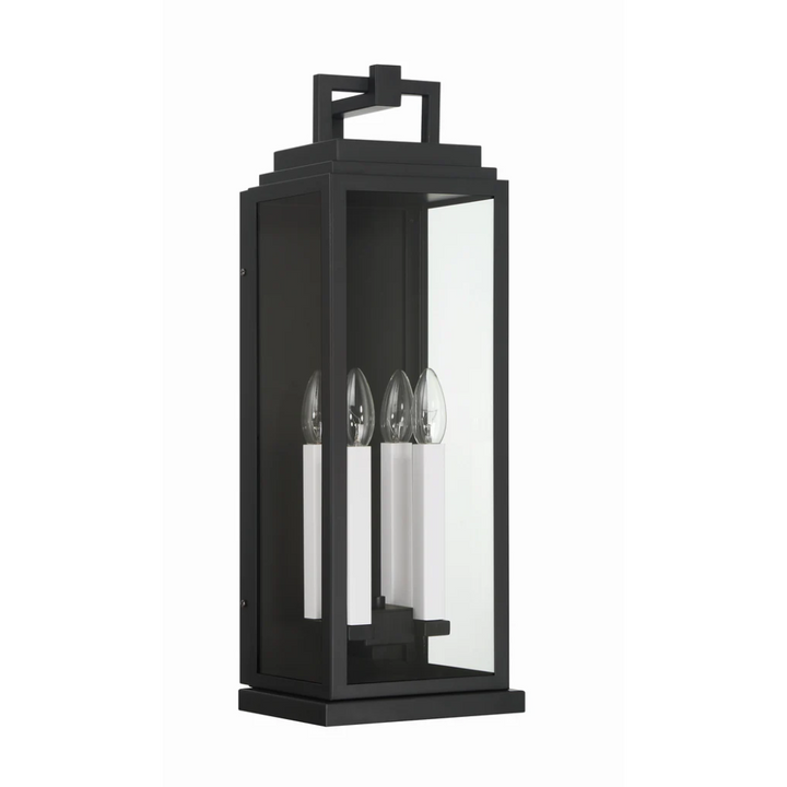 Aspen 4 Light Outdoor Sconce 7.75"x22.5" Stainless Steel and Clear Glass Matte Black Finish 120V 4 E12 Candelabra Base LED Bulb Sockets for Patio, Garden, Exterior Walls