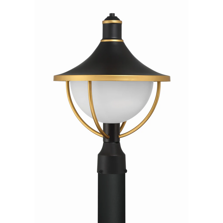 Atlas 1 Light Outdoor Post Light 13.5"x18.5" Stainless Steel and Glass Matte Black with Textured Gold Finish 120V 1 E26 Medium Base LED Bulb Sockets Casual Farmhouse Lantern for Patio, Garden, Exterior Posts