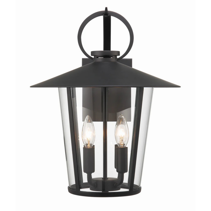 Andover 4 Light Outdoor Sconce 14"x17.25" Stainless Steel and Clear Glass Black Matte Finish 120V 4 E12 Candelabra Base LED Bulb Socket for Patio, Garden, Exterior Walls