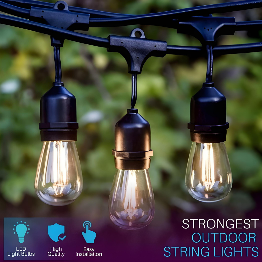 SL101 LED Low Voltage Bistro String Lights 48 FT Outdoor Weatherproof 12V Edison Bulbs with 100W DC Transformer and 55ft Hanging Kit Package Deal