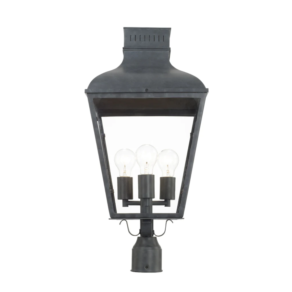 Dumont 3 Light Outdoor Post Light 12"x25" Stainless Steel and Glass Graphite Finish 120V 3 E12 Candelabra Base LED Bulb Sockets Casual Farmhouse Lantern for Patio, Garden, Exterior Posts