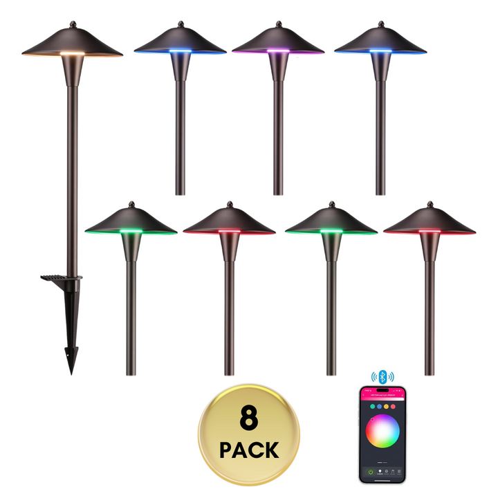 ALRP10 LED Landscape Smart Color-Changing Pathway Lights Package, Adjustable 3000K-5000K 5W 12-24V AC/DC Low Voltage Oil-Rubbed Bronze Mushroom Outdoor Landscape Lighting