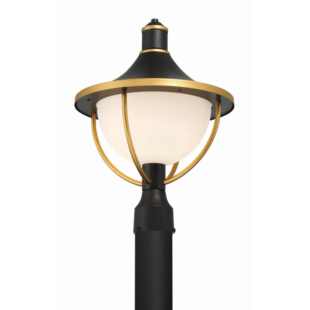 Atlas 1 Light Outdoor Post Light 13.5"x18.5" Stainless Steel and Glass Matte Black with Textured Gold Finish 120V 1 E26 Medium Base LED Bulb Sockets Casual Farmhouse Lantern for Patio, Garden, Exterior Posts