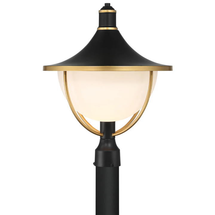 Atlas 1 Light Outdoor Post Light 16.5"x20.75" Stainless Steel and Glass Matte Black with Textured Gold Finish 120V 1 E26 Medium Base LED Bulb Sockets Casual Farmhouse Lantern for Patio, Garden, Exterior Posts