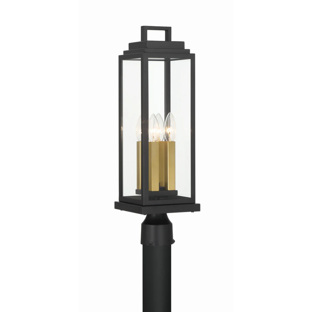 Aspen 4 Light Outdoor Post Light 6.5"x22" Stainless Steel and Glass Matte Black Finish 120V 4 E12 Candelabra Base LED Bulb Sockets Casual Farmhouse Lantern for Patio, Garden, Exterior Posts