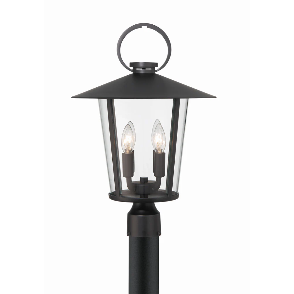 Andover 4 Light Outdoor Post Light 14"x20.5" Stainless Steel and Glass Matte Black Finish 120V 4 E12 Candelabra Base LED Bulb Sockets Casual Farmhouse Lantern for Patio, Garden, Exterior Posts