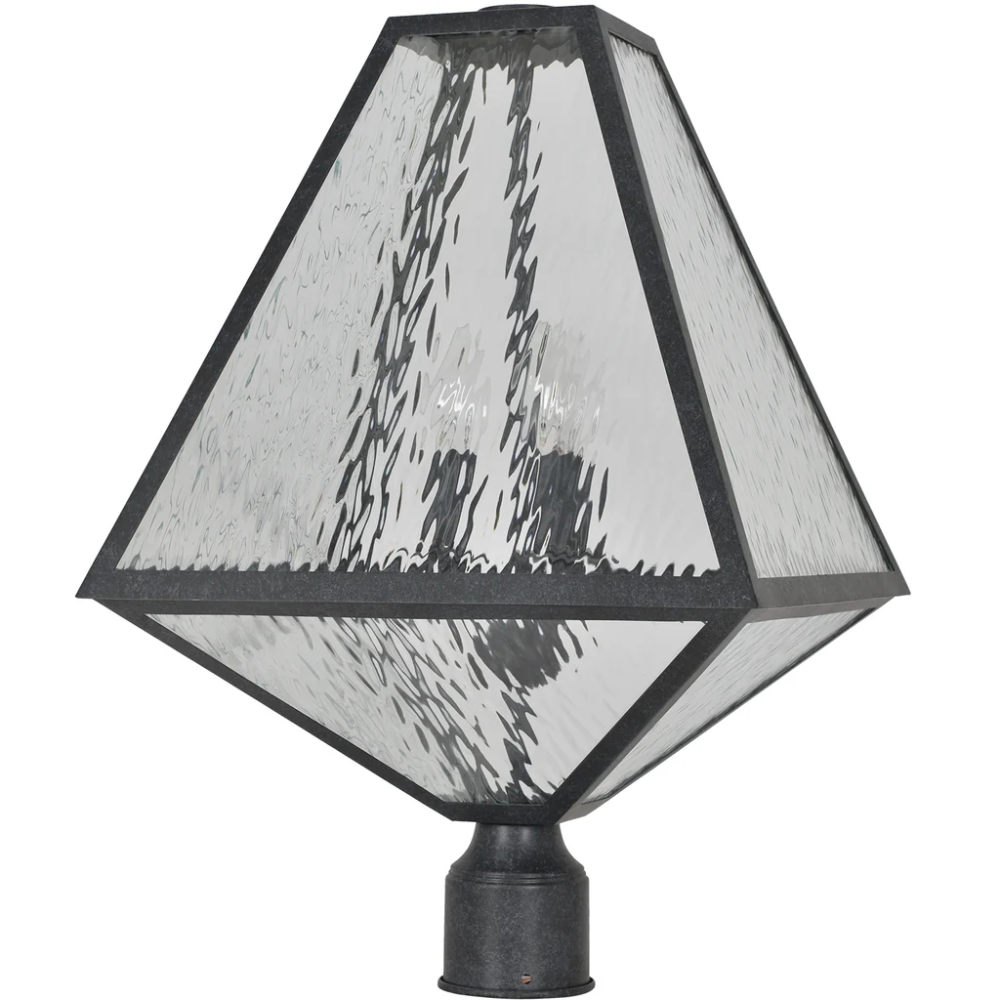 Brian Patrick Flynn Glacier 3 Light Outdoor Post Light 14"x21" Stainless Steel and Water Glass Charcoal Black Finish 120V 3 E12 Candelabra Base LED Bulb Sockets Casual Farmhouse Lantern for Patio, Garden, Exterior Posts