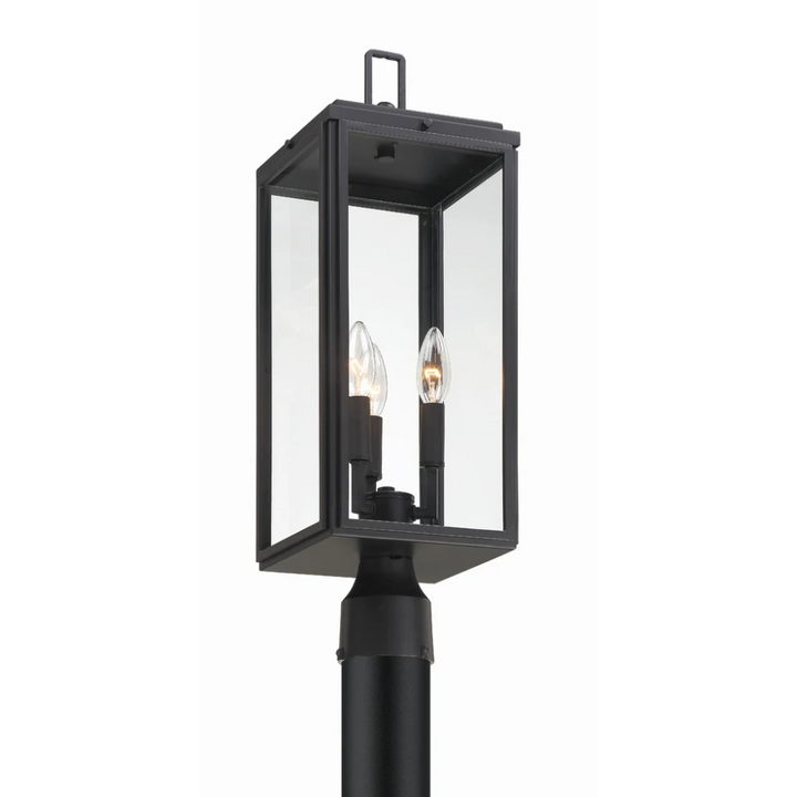 Bryon 3 Light Outdoor Post Light 7.5"x22.25" Stainless Steel and Glass Matte Black Finish 120V 3 E12 Candelabra Base LED Bulb Sockets Casual Farmhouse Lantern for Patio, Garden, Exterior Posts