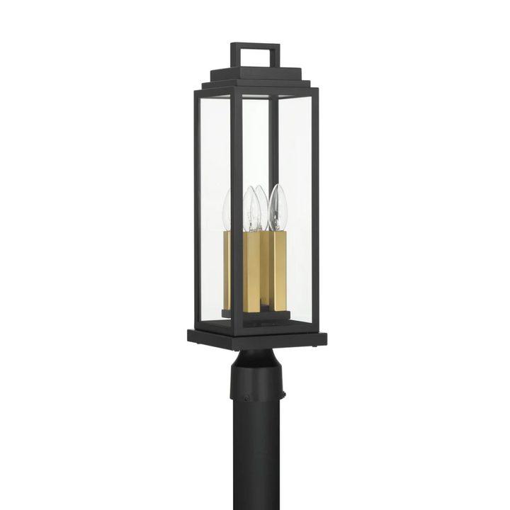 Aspen 4 Light Outdoor Post Light 6.5"x22" Stainless Steel and Glass Matte Black Finish 120V 4 E12 Candelabra Base LED Bulb Sockets Casual Farmhouse Lantern for Patio, Garden, Exterior Posts