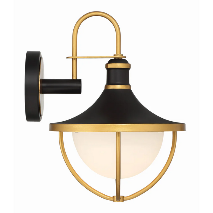 Atlas 1 Light Outdoor Sconce 9.75"x13.5" Stainless Steel and Glass Matte Black with Textured Gold Finish 120V 1 E26 Medium Base LED Bulb Socket for Patio, Garden, Exterior Walls