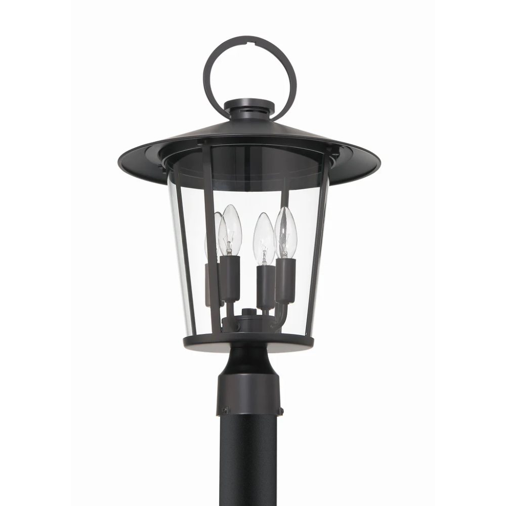 Andover 4 Light Outdoor Post Light 14"x20.5" Stainless Steel and Glass Matte Black Finish 120V 4 E12 Candelabra Base LED Bulb Sockets Casual Farmhouse Lantern for Patio, Garden, Exterior Posts