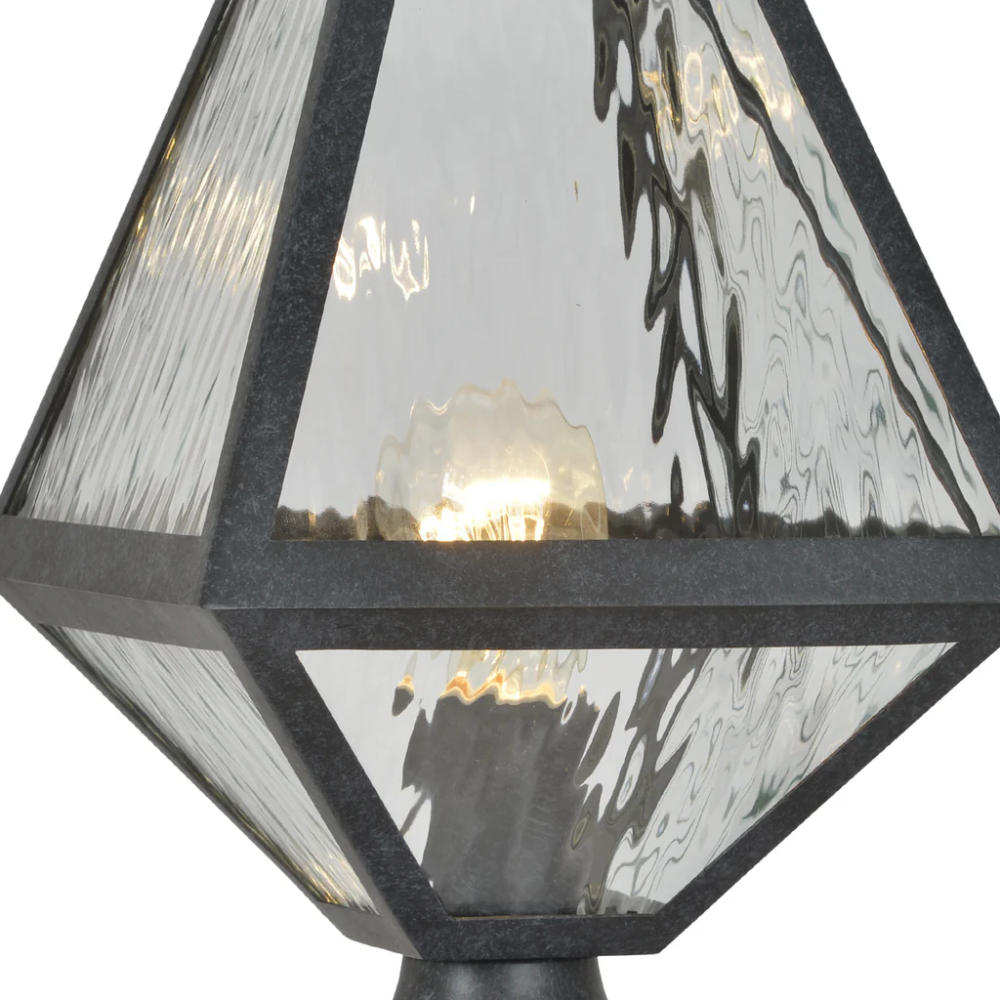 Brian Patrick Flynn Glacier 1 Light Outdoor Post Light 8"x15.5" Stainless Steel and Water Glass Charcoal Black Finish 120V 1 E26 Medium Base LED Bulb Socket Casual Farmhouse Lantern for Patio, Garden, Exterior Posts