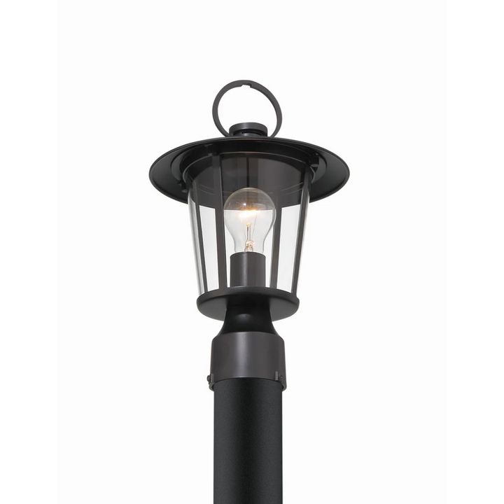 Andover 1 Light Outdoor Post Light 9"x14.5" Stainless Steel and Glass Matte Black Finish 120V 1 E26 Medium Base LED Bulb Sockets Casual Farmhouse Lantern for Patio, Garden, Exterior Posts