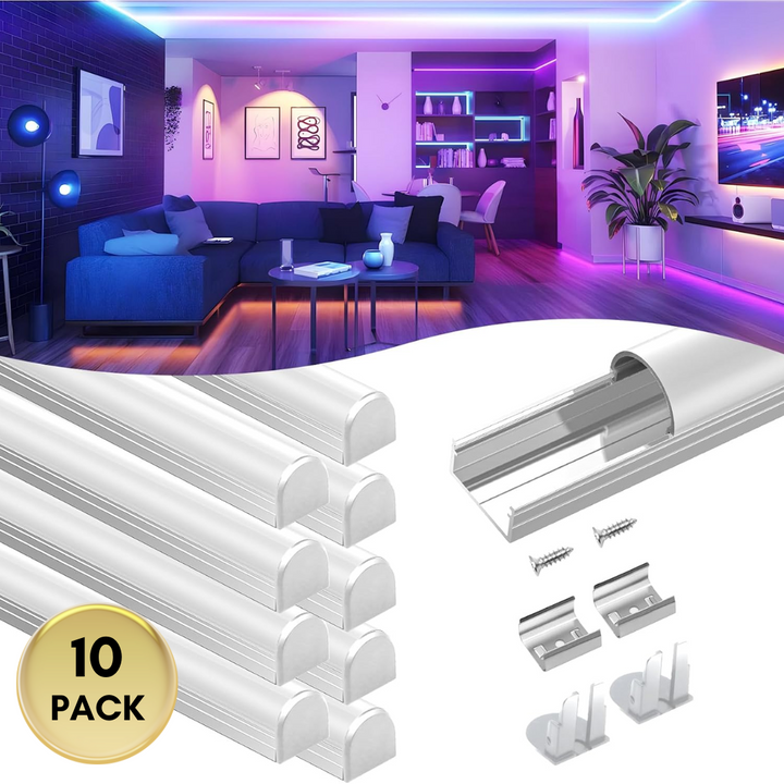 AC09 U-Shaped Spotless Aluminum Channel 3.3FT/1M For Max 16mm Width LED Strip Lights Pack of 6 and 10