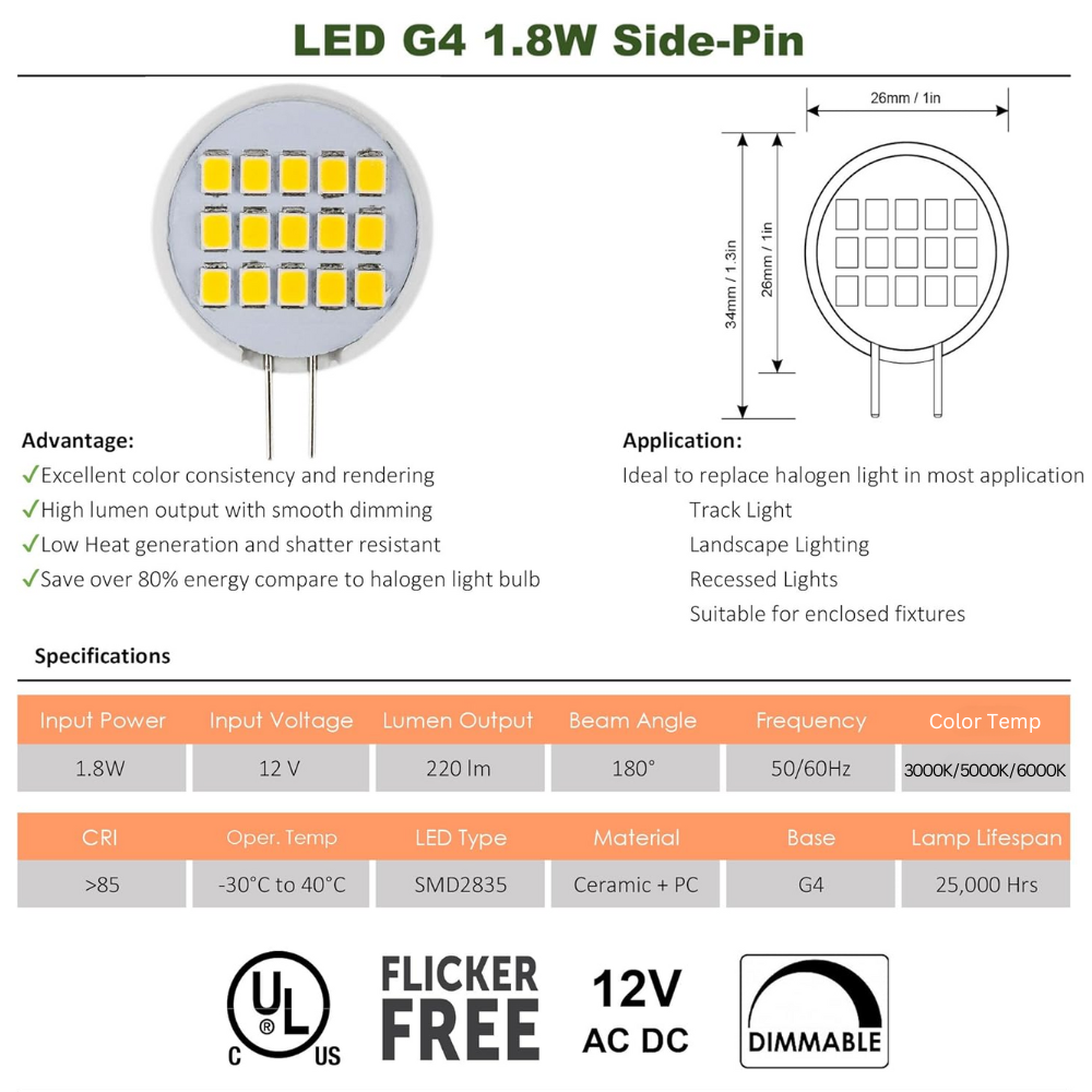 Bombilla LED G4 2W/3W/3.5W/5W 12V Bi-Pin | Accesorio de iluminación de paisaje